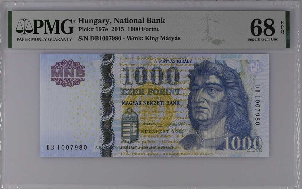 Hungary 1000 Forint 2015 P 197 e Superb Gem UNC PMG 68 EPQ Top Pop