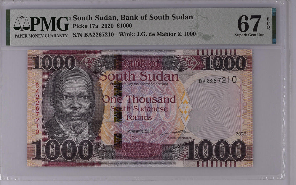 South Sudan 1000 Pounds 2020 P 17 a Superb Gem UNC PMG 67 EPQ