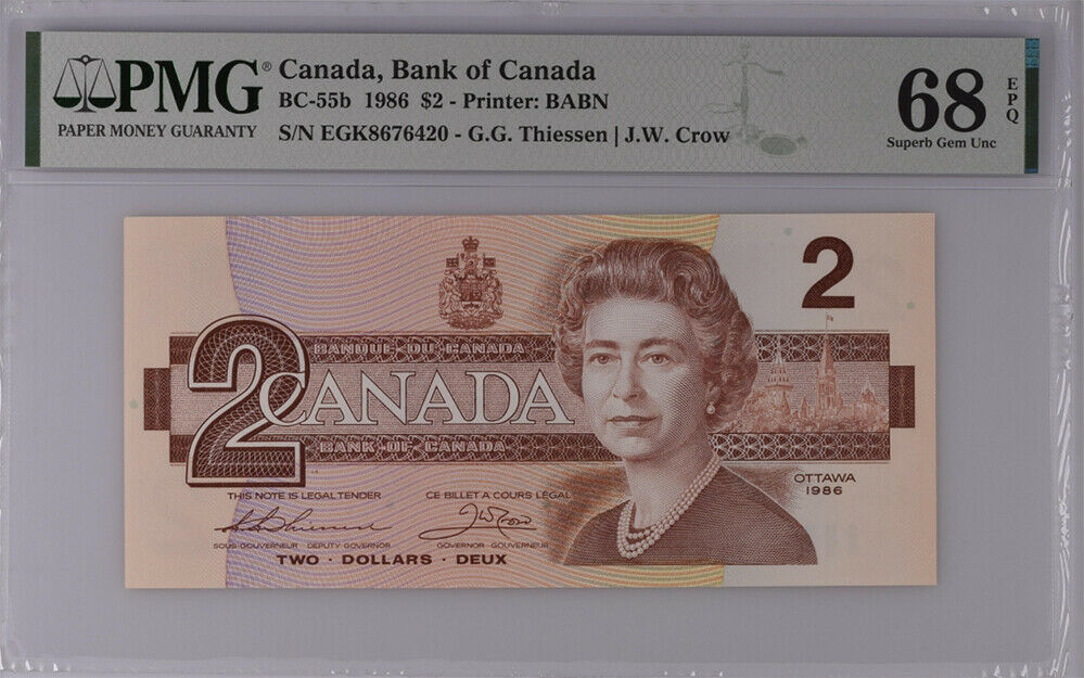 Canada 2 Dollars 1986 P 94 Thiessen Crow Superb Gem UNC PMG 68 EPQ High