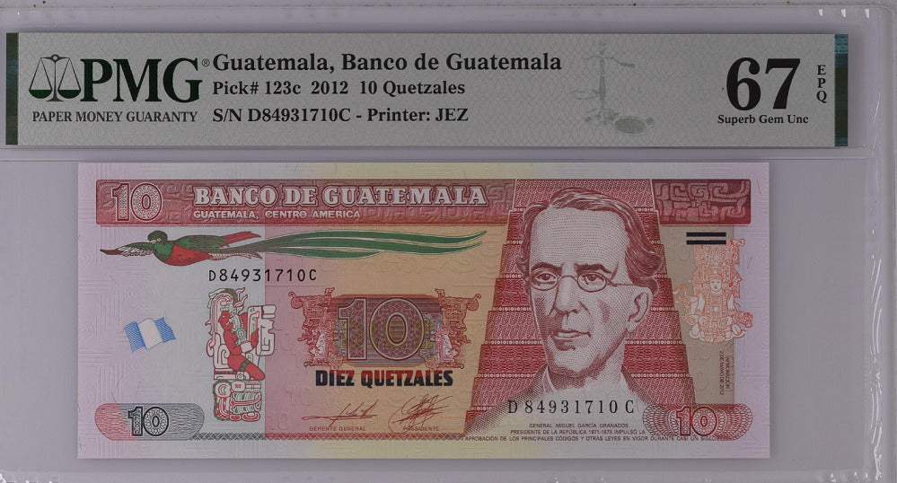 Guatemala 10 Quetzales 2012 P 123 c Superb Gem UNC PMG 67 EPQ
