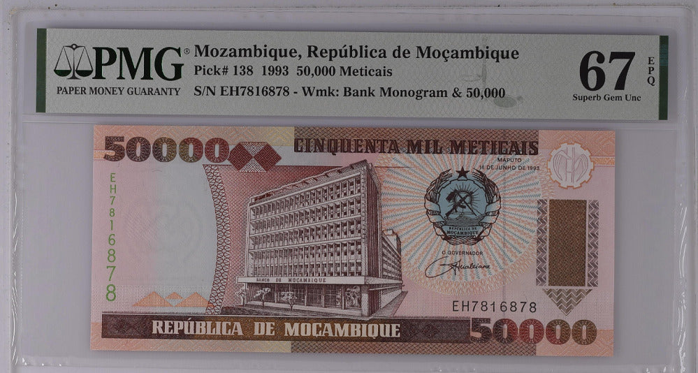 Mozambique 50000 Meticais 1993 P 138 Superb GEM UNC PMG 67 EPQ
