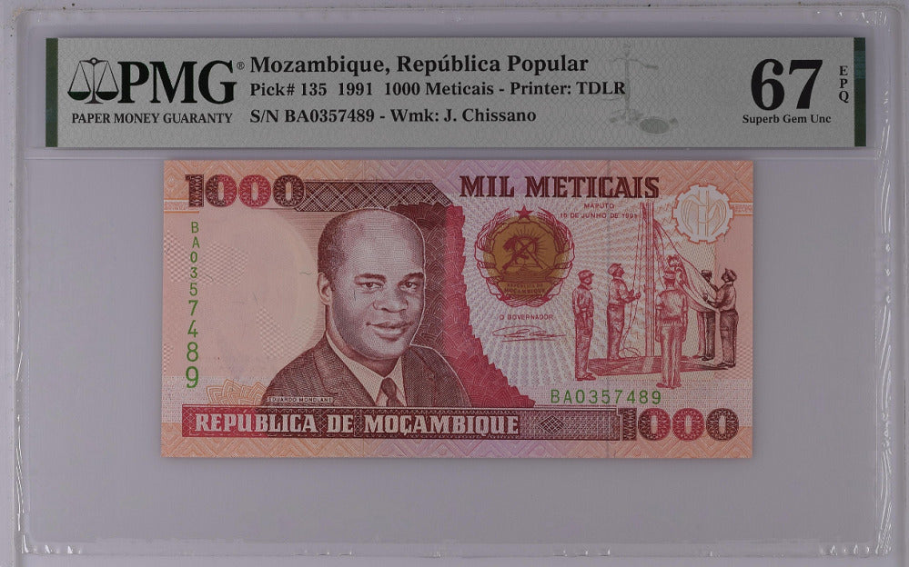 Mozambique 1000 Meticais 1991 P 135 Superb GEM UNC PMG 67 EPQ