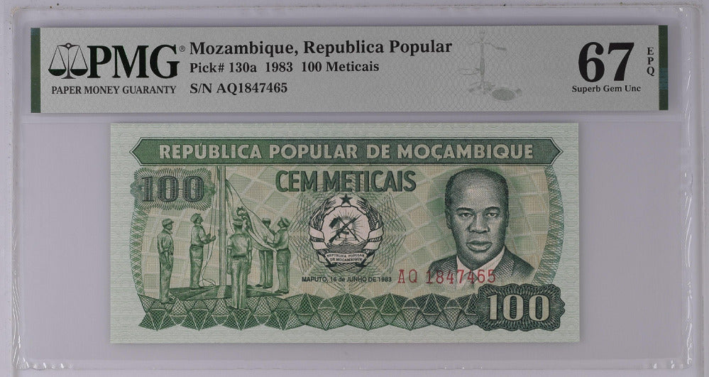 Mozambique 100 Meticais 1983 P 130 a Superb GEM UNC PMG 67 EPQ Top Pop