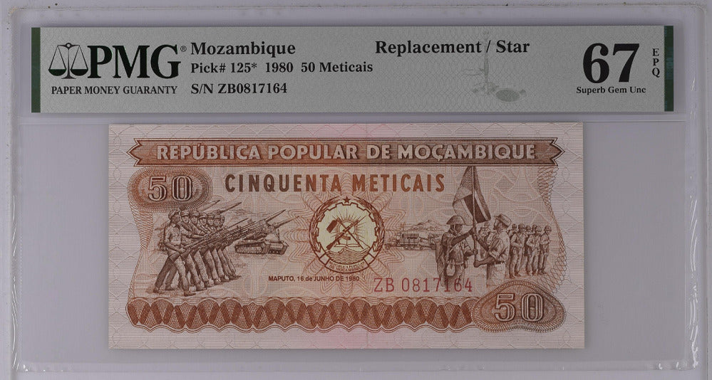 Mozambique 50 Meticais 1980 P 125* Replacement Superb GEM UNC PMG 67 EPQ Top