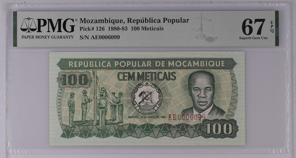 Mozambique 100 Meticais 1980 P 126 Superb GEM UNC PMG 67 EPQ Top Pop