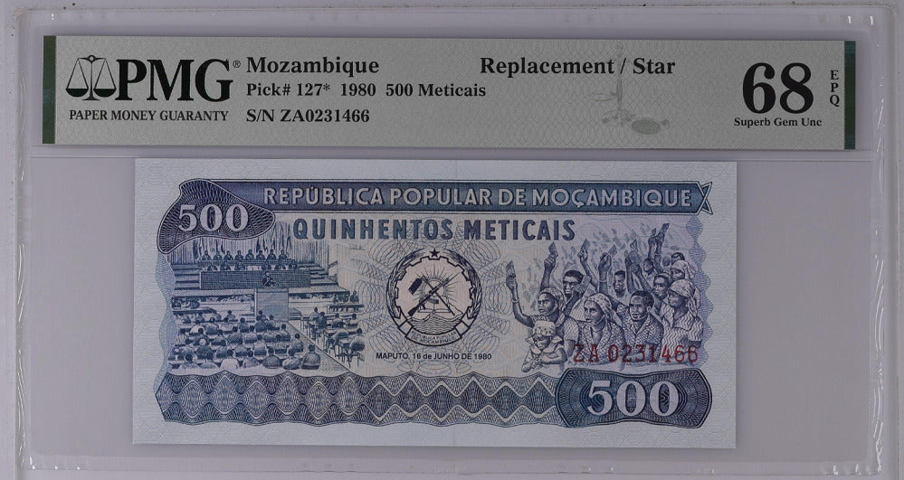 Mozambique 500 Meticais 1980 P 127* Replacement Superb GEM UNC PMG 68 EPQ Top