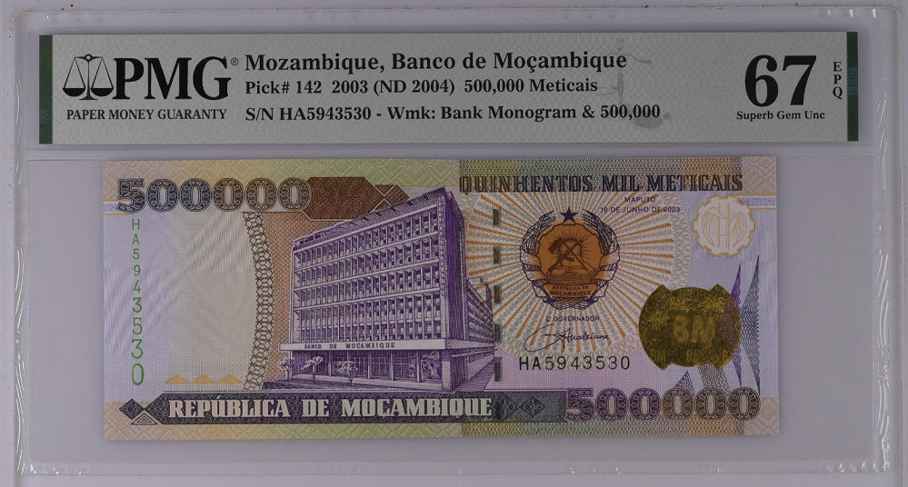Mozambique 500000 Meticais 2003 P 142 Superb Gem UNC PMG 67 EPQ Top Pop