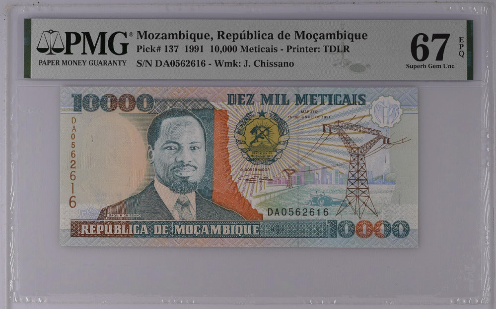 Mozambique 10000 Meticais 1991 P 137 Superb GEM UNC PMG 67 EPQ Top Pop
