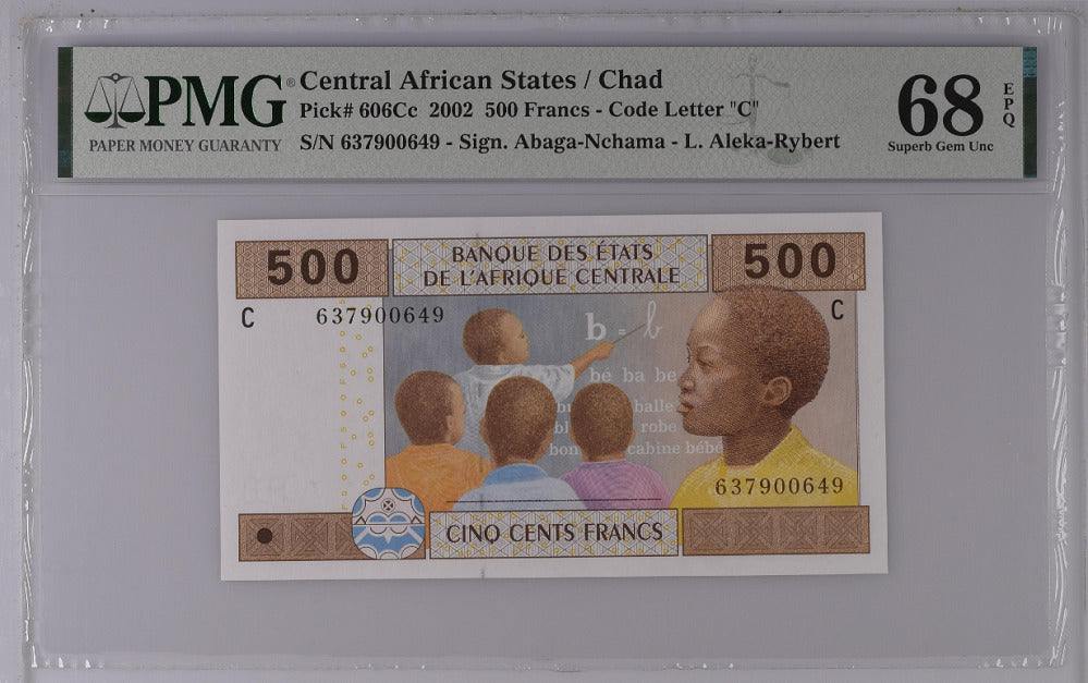 Central African States Chad 500 Fr. 2002 P 606 Cc Superb Gem UNC PMG 68 EPQ Top