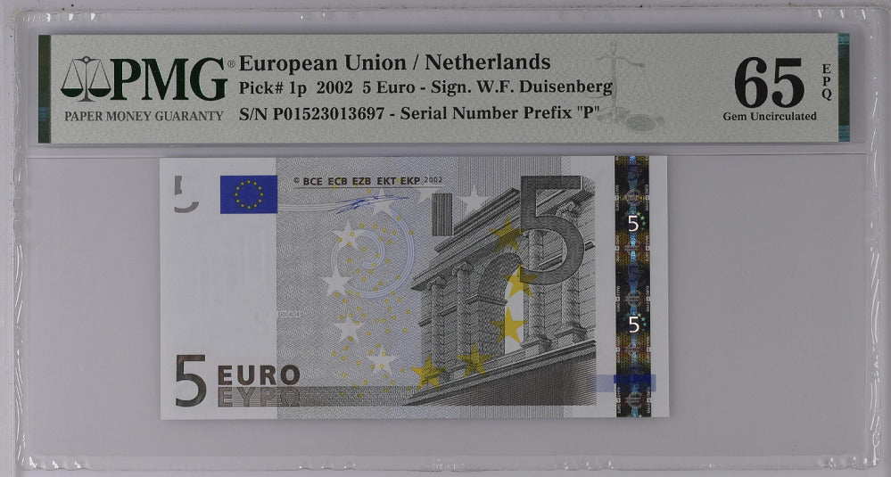 Euro 5 Euro Netherlands 2002 P 1 P Prefix GEM UNC PMG 65 EPQ