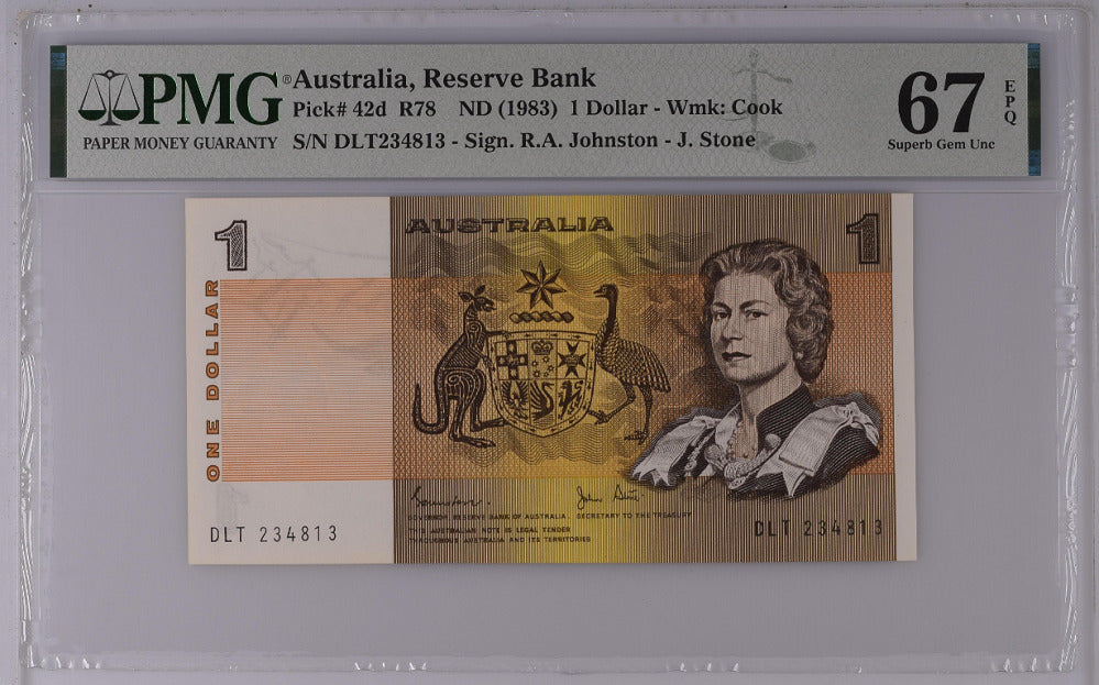 Australia 1 Dollar ND 1983 P 42 d QEII Superb Gem UNC PMG 67 EPQ