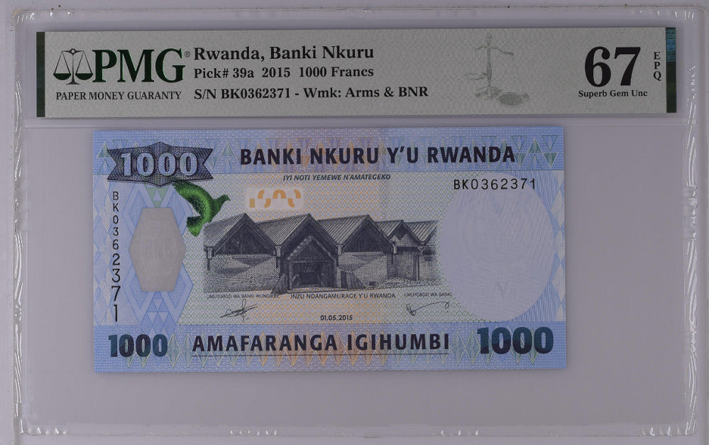 Rwanda 1000 Francs 2015 P 39 a Superb Gem UNC PMG 67 EPQ