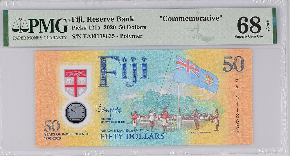 Fiji 50 Dollars 2020 P 121 a COMM. Polymer Superb GEM UNC PMG 68 EPQ High