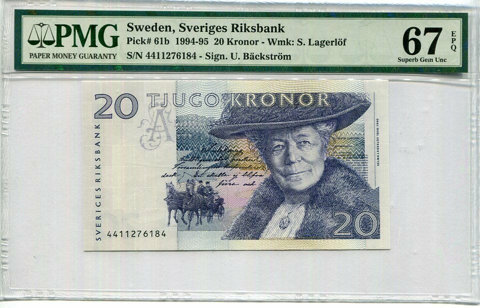 Sweden 20 Kronor 1994-95 P 61 B Superb Gem UNC PMG 67 EPQ