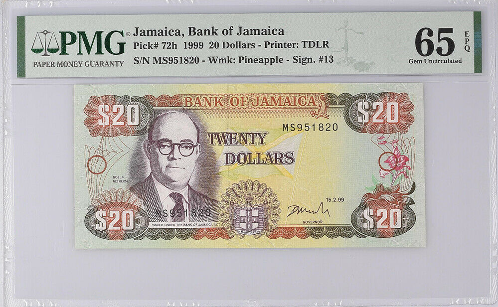 Jamaica 20 DOLLARS 1999 P 72 h GEM UNC PMG 65 EPQ
