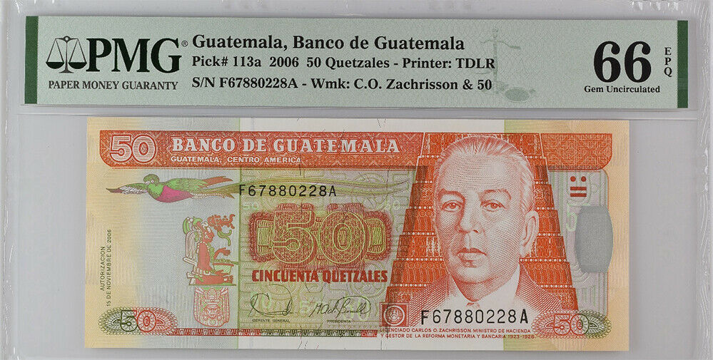 Guatemala 50 Quetzales 2006 P 113 a Gem UNC PMG 66 EPQ