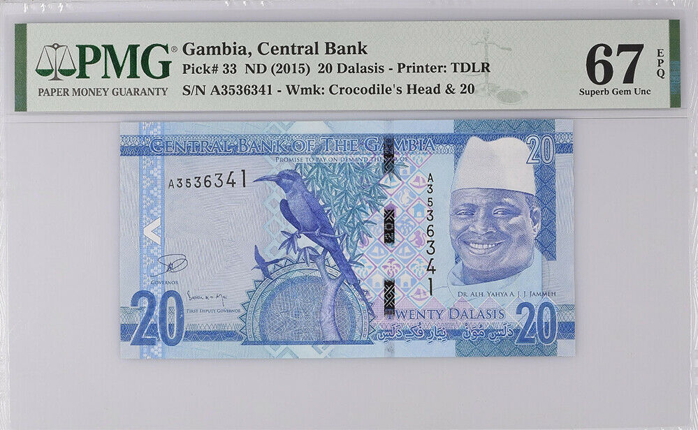 Gambia 20 DALASIS 2015 P 33 Superb Gem UNC PMG 67 EPQ Top