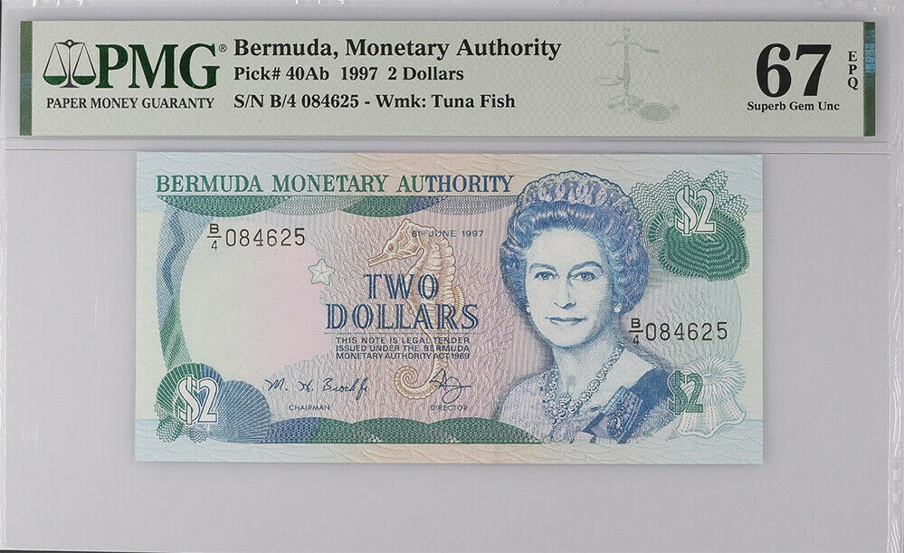 Bermuda 2 DOLLARS 1997 P 40Ab SUPERB GEM UNC PMG 67 EPQ HIGH