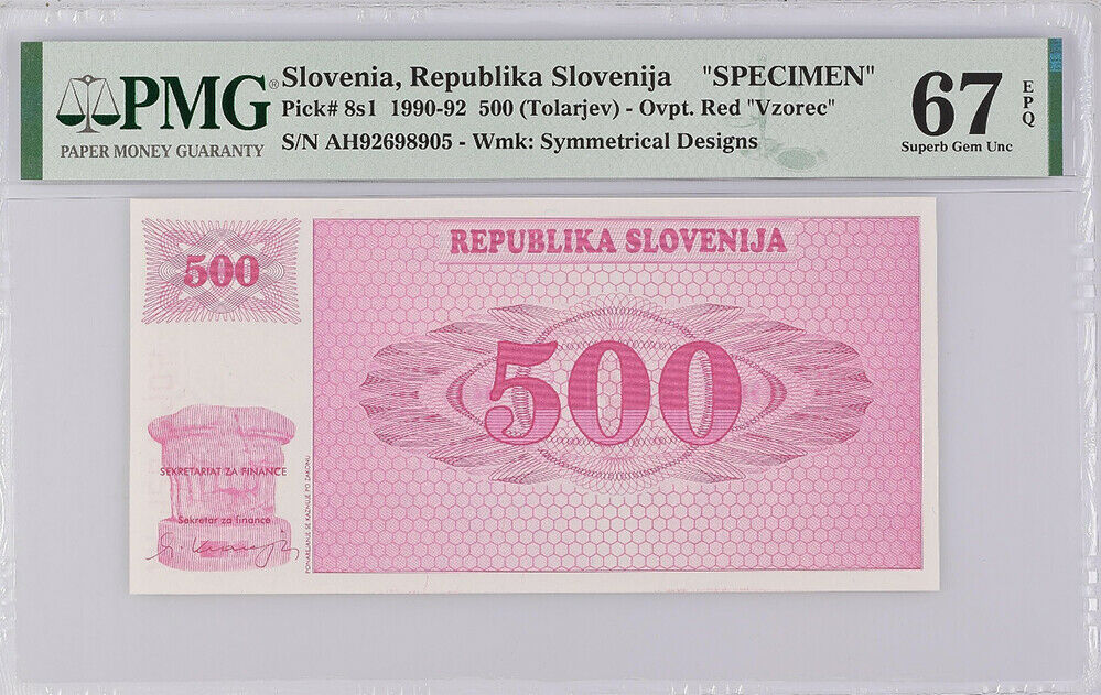 Slovenia 500 Tolarjev 1990 P 8 s1 Specimen Superb GEM UNC PMG 67 EPQ