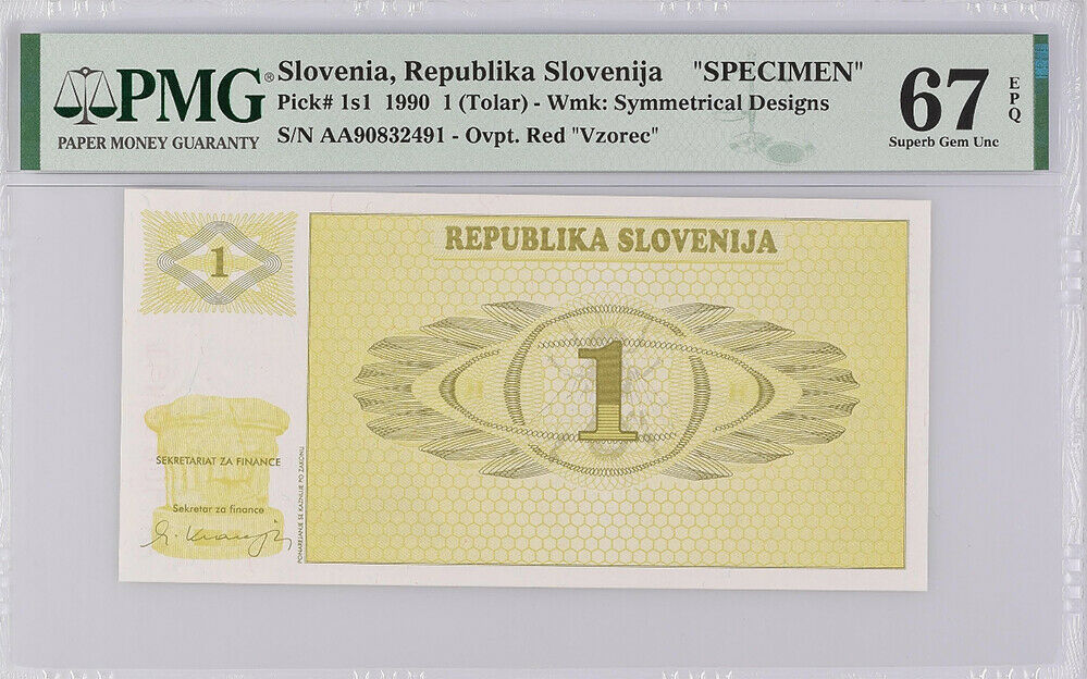 Slovenia 1 Tolar 1990 P 1 s1 Specimen Superb GEM UNC PMG 67 EPQ