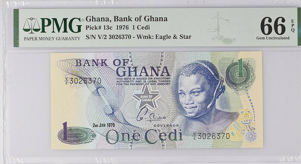 Ghana 1 Cedi 1976 P 13 c Gem UNC PMG 66 EPQ