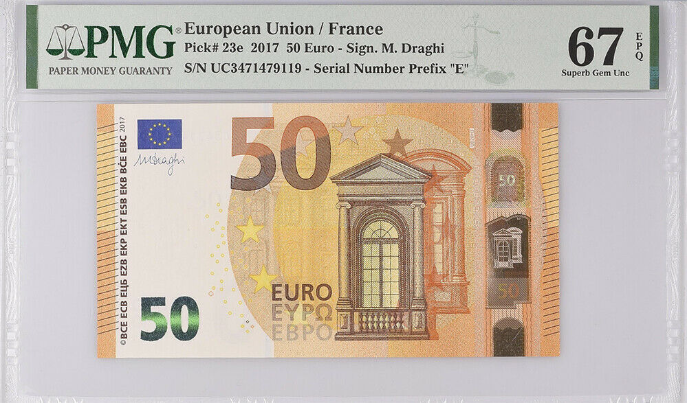 Euro 50 Euro France 2017 P 23 E Prefix UC Superb Gem UNC PMG 67 EPQ High