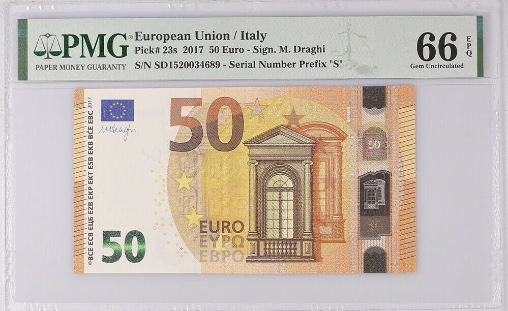 Euro 50 Euro Italy 2017 P 23 S Prefix Gem UNC PMG 66 EPQ