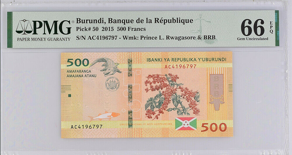 Burundi 500 Francs 2015 P 50 Gem UNC PMG 66 EPQ