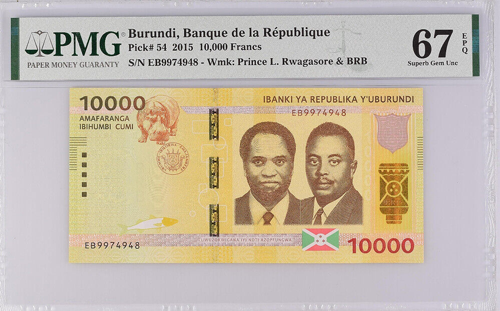Burundi 10000 Francs 2015 P 54 Superb Gem UNC PMG 67 EPQ