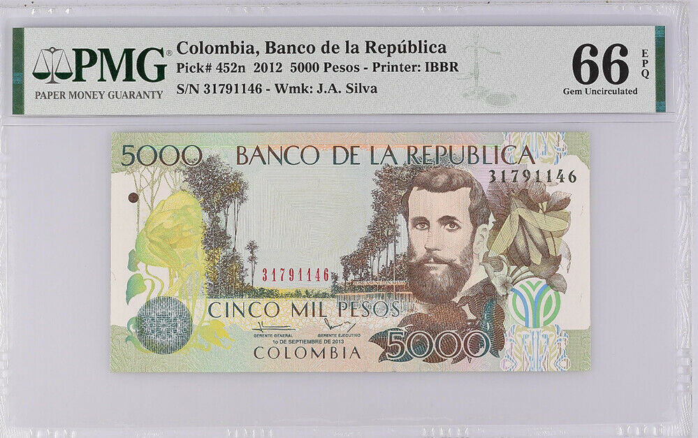 Colombia 5000 Pesos 2012 P 452 n Gem UNC PMG 66 EPQ
