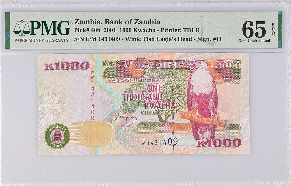 Zambia 1000 Kwacha 2001 P 40 b Gem UNC PMG 65 EPQ