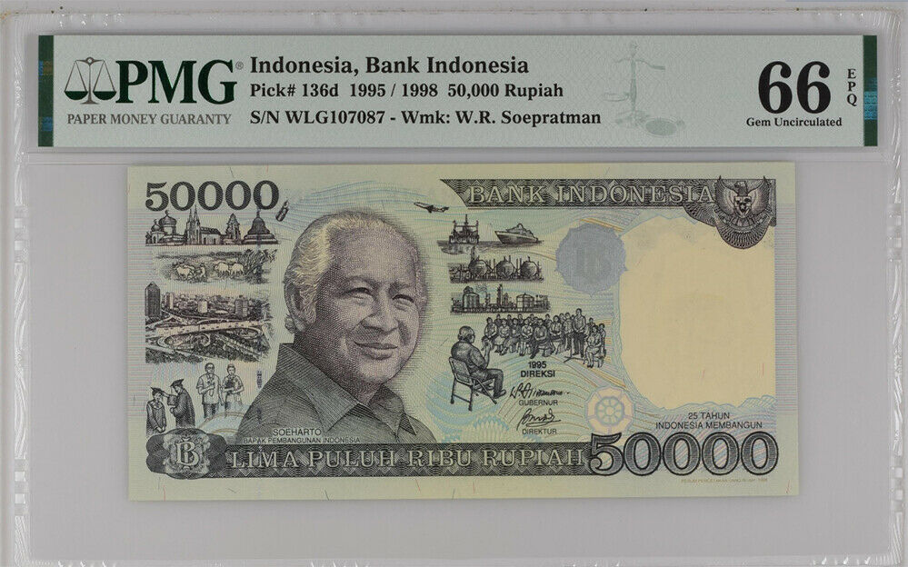 Indonesia 50000 Rupiah 1995/1998 P 136 GEM UNC PMG 66 EPQ