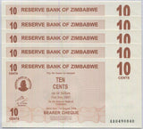 Zimbabwe 10 Cents 2006 P 35 UNC LOT 5 PCS