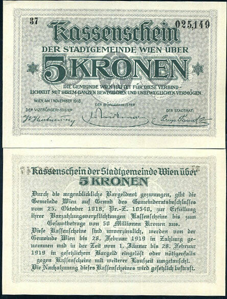 AUSTRIA 5 KRONEN 1918 P R53 UNC