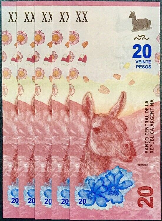 Argentina 20 Pesos ND 2017 P 361 UNC LOT 5 PCS