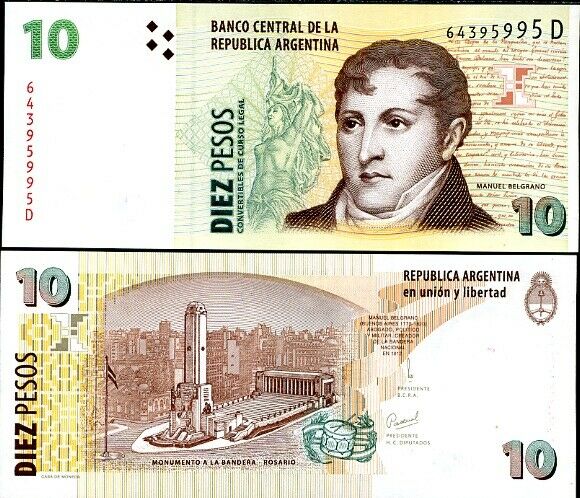 ARGENTINA 10 PESOS ND 1998 SERIES D P 348 UNC