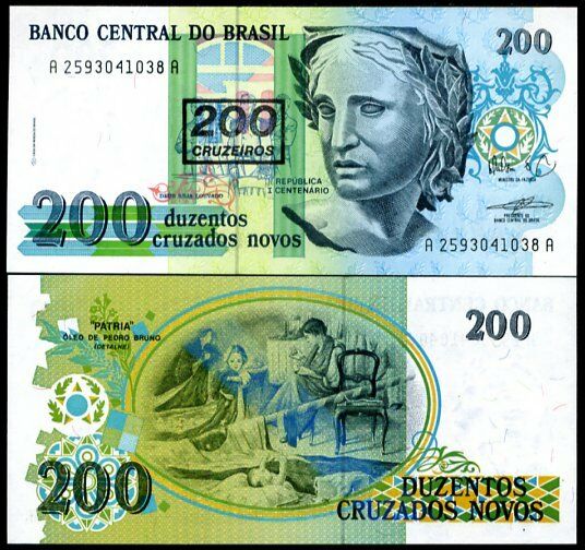 Brazil 200 Cruzeiros on 200 Cruzados ND 1990 P 225 b UNC