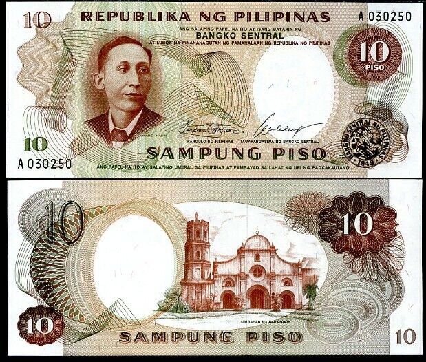 PHILIPPINES 10 PESO ND 1969 P 144 a SIGN 7 UNC LOT 5 PCS