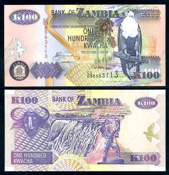 ZAMBIA 100 KWACHA 2003 P 38 UNC