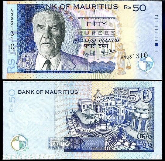 MAURITIUS 50 RUPEES 2001 P 50 UNC