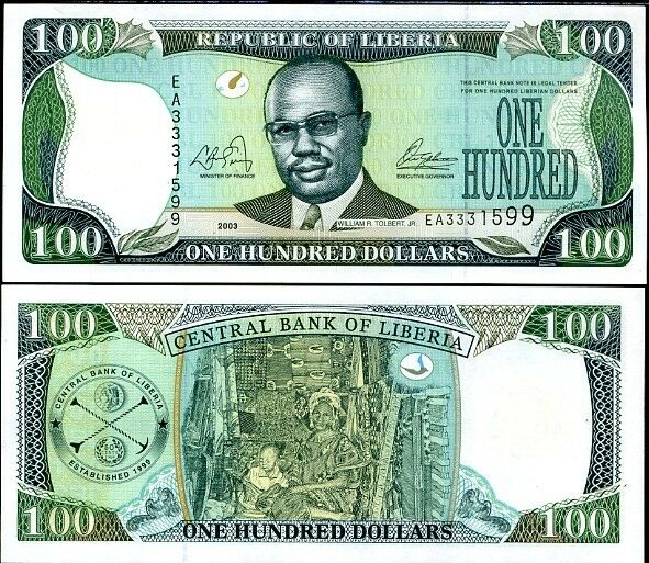 LIBERIA 100 DOLLAR 2003 P 30 a UNC