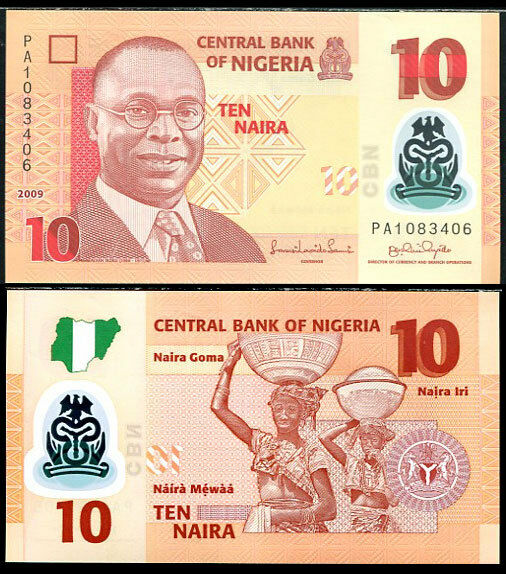 NIGERIA 10 NAIRA 2009 P 39 POLYMER UNC LOT 10 PCS