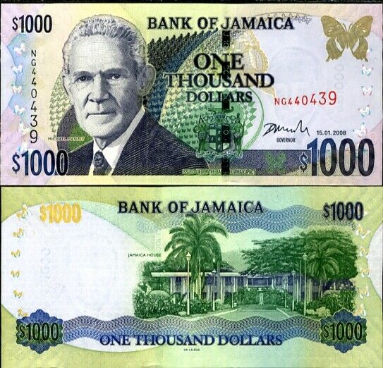 JAMAICA 1000 DOLLARS 2008 P 86 f UNC