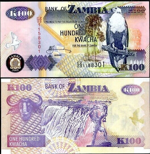 ZAMBIA 100 KWACHA 2009 P 38 UNC