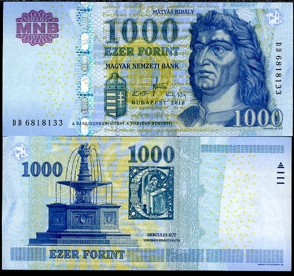 HUNGARY 1000 1,000 FORINT 2010 P 197 AUNC