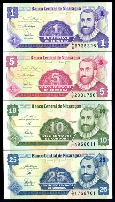 Nicaragua SET 4 Pcs 1 5 10 25 centavo 1991 P 167 168 169 170 UNC