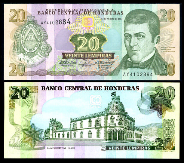 HONDURAS 20 LEMPIRAS 2004 P 93 UNC