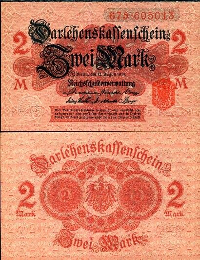 GERMANY 2 MARK 1914 RED SEAL P 54 UNC