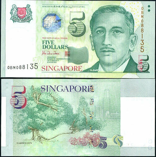 SINGAPORE 5 DOLLAR ND 1999 4-LINE P 39 UNC