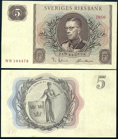 SWEDEN 5 KRONOR 1956 P 42 UNC